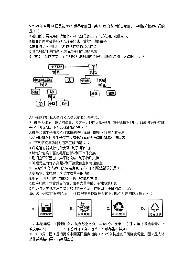 四川省南充市2022-2023学年七年级下学期7月期末生物试题（含答案）02