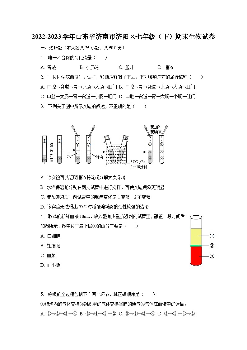 2022-2023学年山东省济南市济阳区七年级（下）期末生物试卷（含解析）01