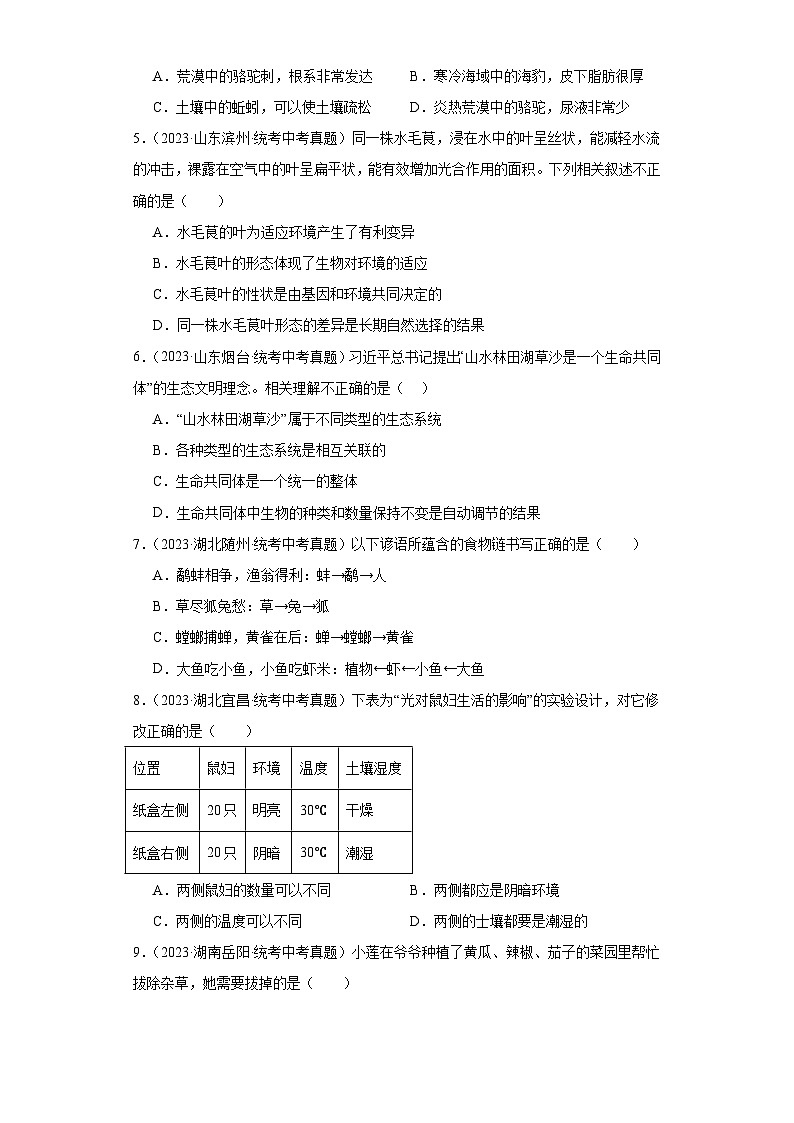 全国中考生物2023年真题分类汇编-05生物和生物圈选择题②第2页