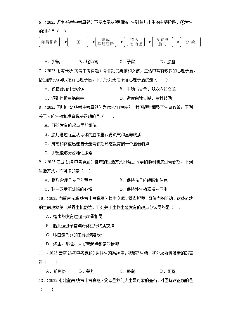 全国中考生物2023年真题分类汇编-23人的由来①第2页