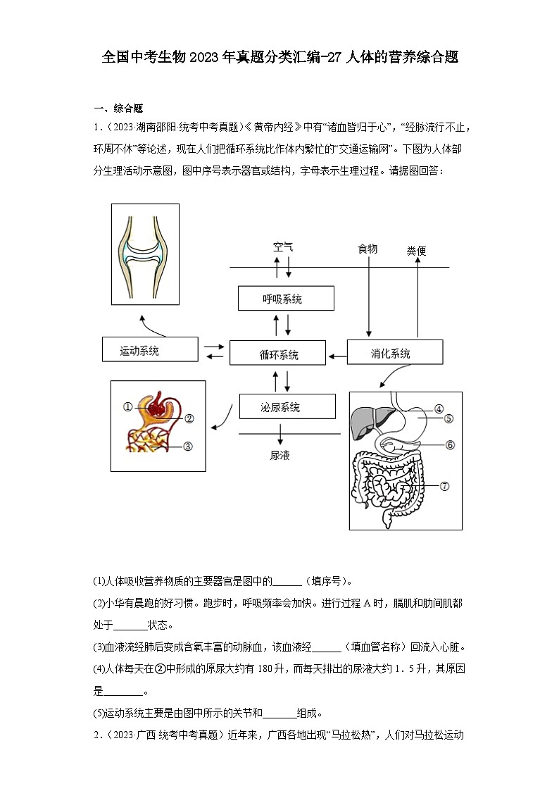 全国中考生物2023年真题分类汇编-27人体的营养综合题第1页