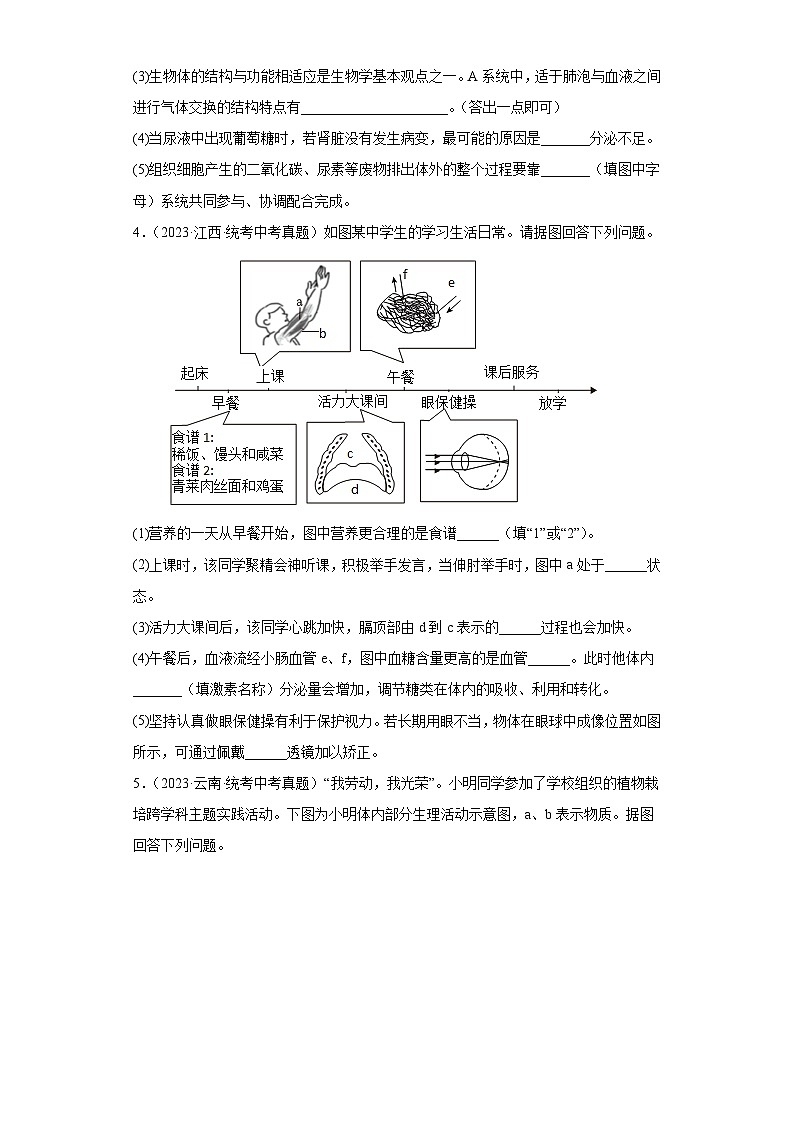 全国中考生物2023年真题分类汇编-27人体的营养综合题第3页