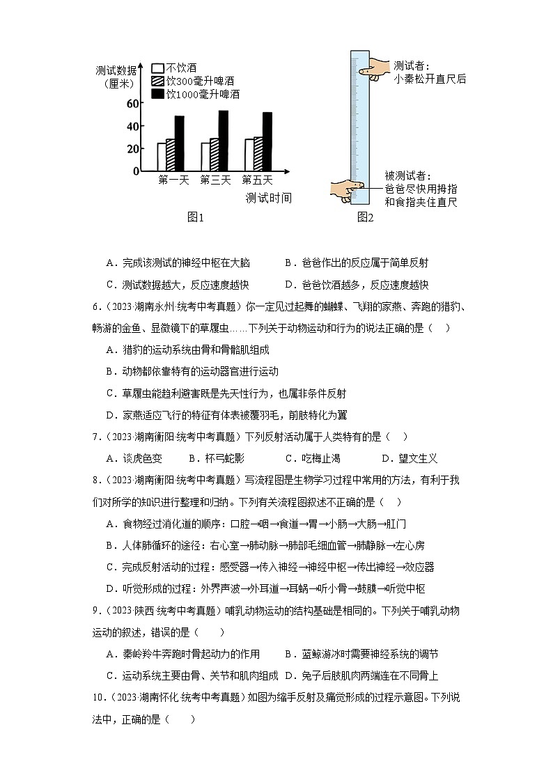 全国中考生物2023年真题分类汇编-37人体的神经调节②第2页