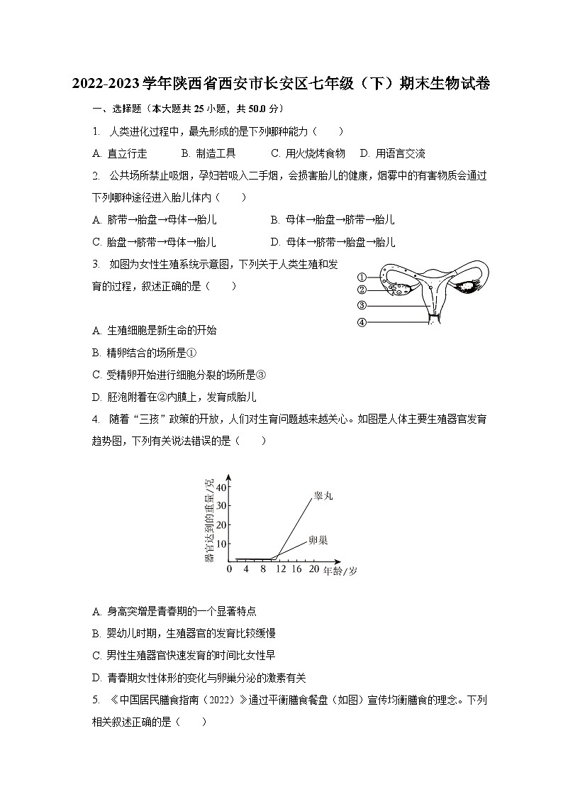 陕西省西安市长安区2022-2023学年七年级下学期期末生物试卷（含答案）第1页
