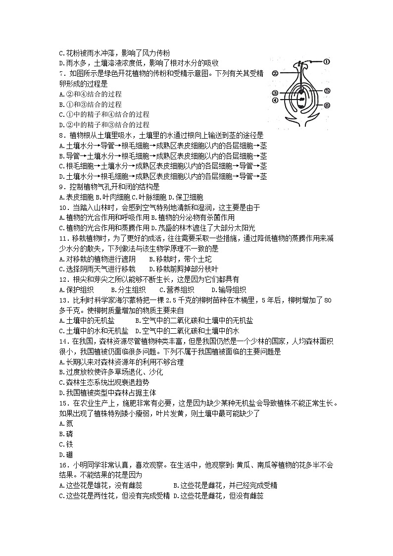 山东省济南市莱芜区（五四制）2022-2023学年六年级下学期期末考试生物试题（含答案）02
