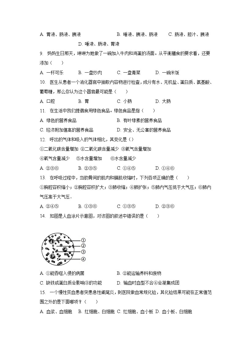 2022-2023学年人教版七年级（下）期末生物模拟试卷（二）（含解析）第2页