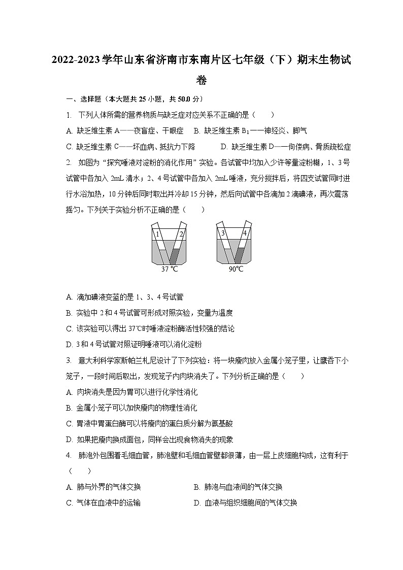 2022-2023学年山东省济南市东南片区七年级（下）期末生物试卷（含解析）01