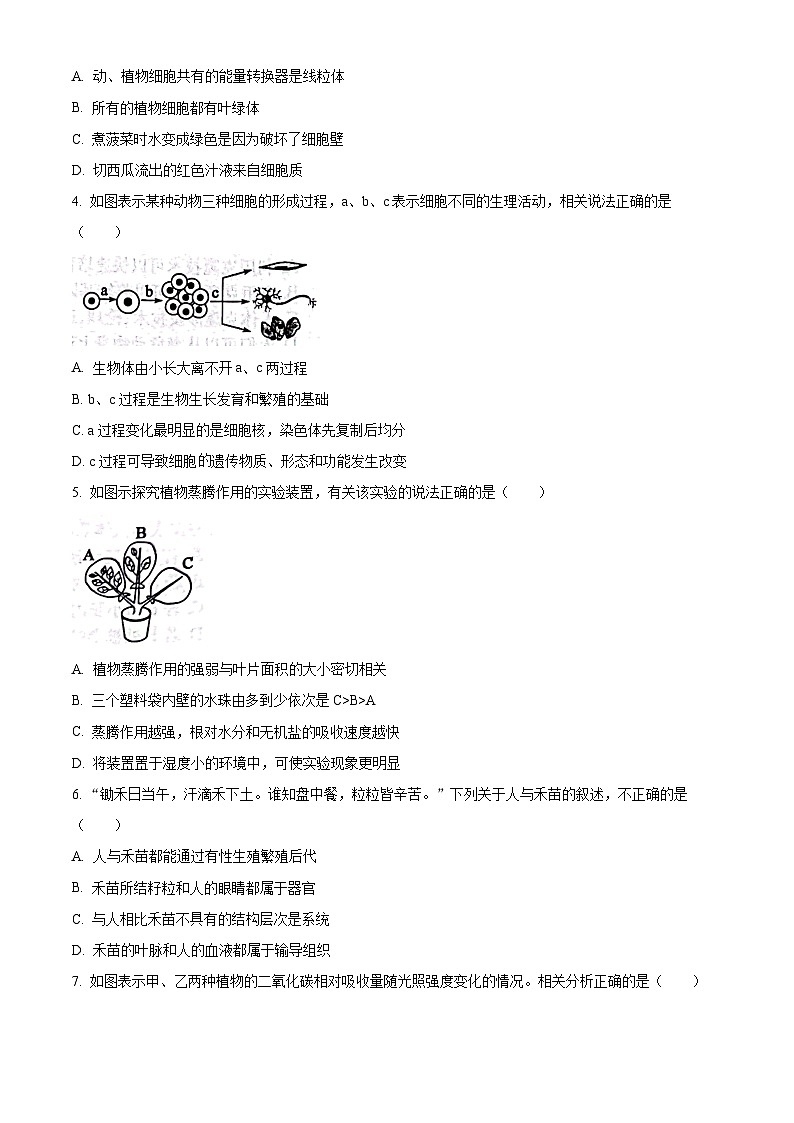 2023年山东省滨州市中考生物真题（试卷版）第2页
