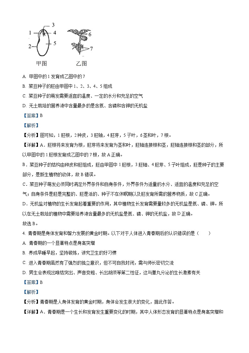 2023年四川省南充市中考生物真题03