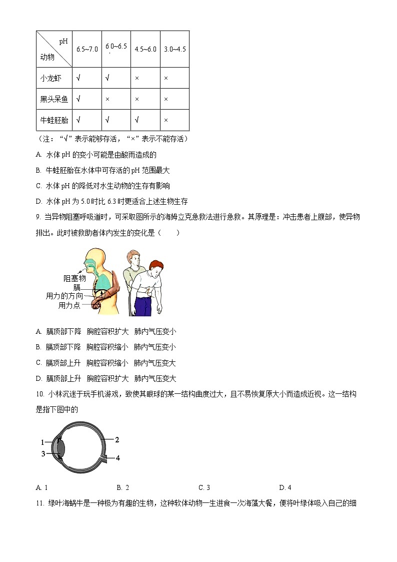 2023年四川省凉山彝族自治州中考生物真题（原卷版）第3页