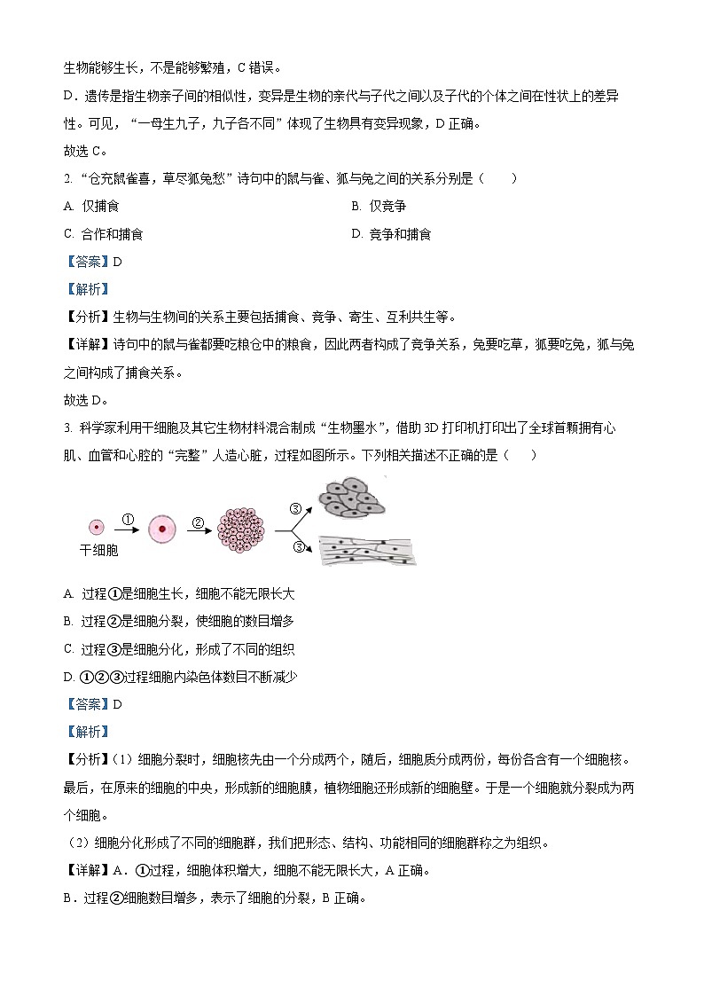 2023年四川省凉山彝族自治州中考生物真题（解析版）第2页