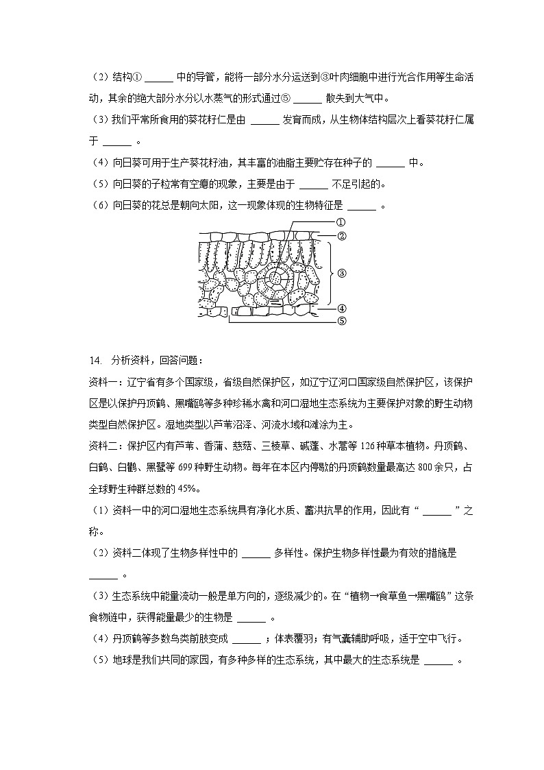 2023年辽宁省葫芦岛市连山区中考生物一模试卷（含解析）03