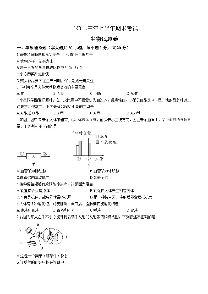 江西省吉安市遂川县2022-2023学年七年级下学期期末生物试题第1页