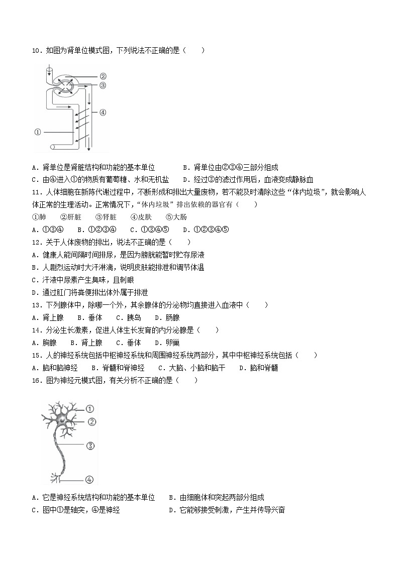 河南省洛阳市汝阳县2022-2023学年七年级下学期期末生物试题（含答案）02