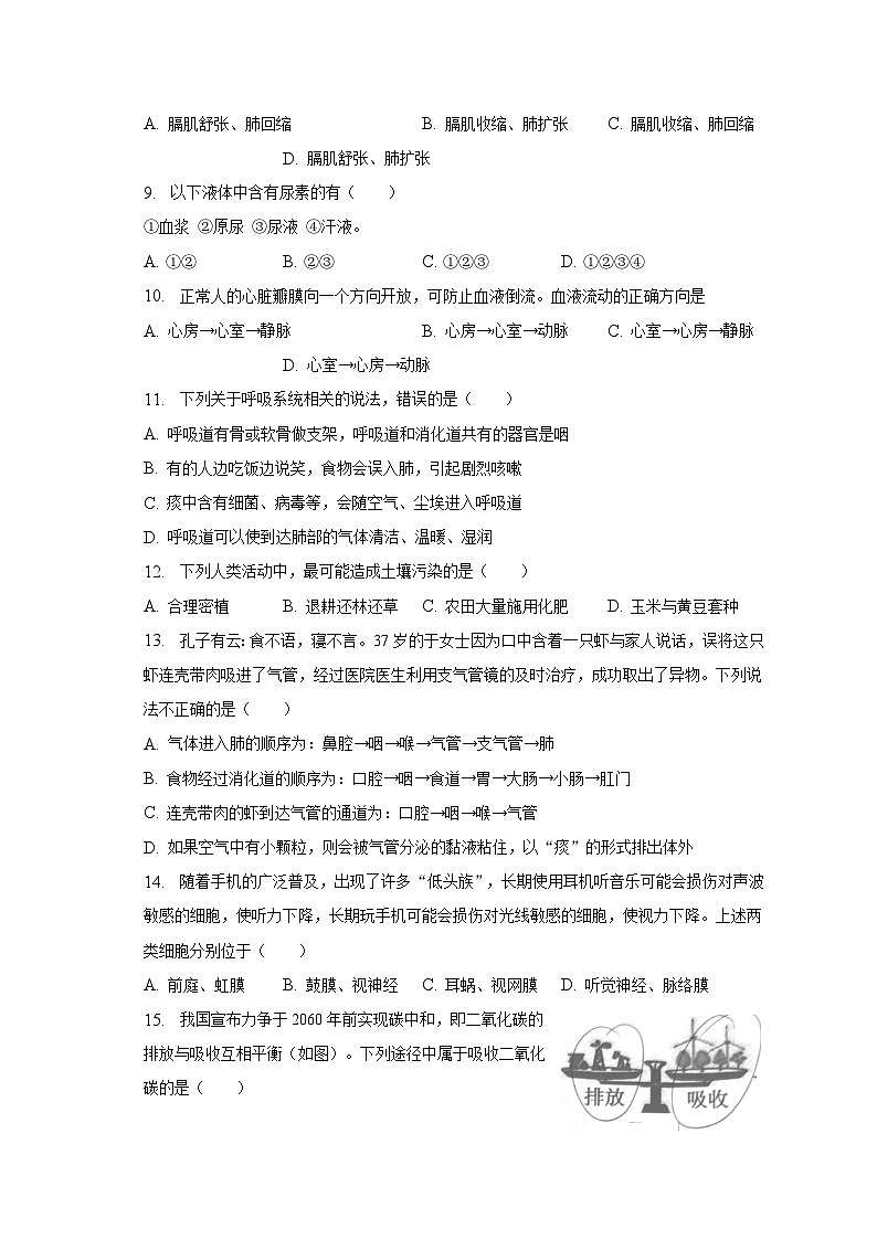 海南省海口市2022-2023学年七年级下学期期末生物试卷（B卷）（含答案）02