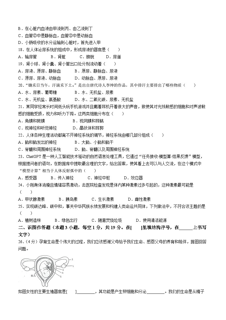 黑龙江省牡丹江市海林市2022-2023学年七年级下学期期末生物试题（含答案）第3页