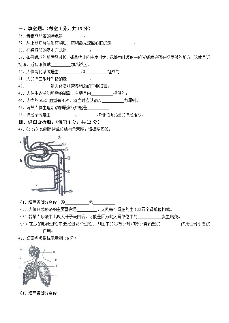 黑龙江省绥化市望奎县2022-2023学年七年级下学期期末生物试题（含答案）03
