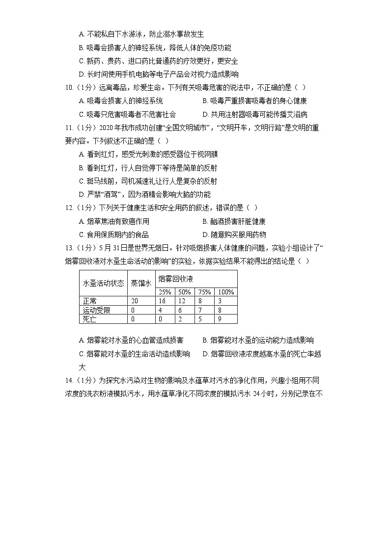 人教版生物八年级下册：第八单元 第三章了解自己增进健康 第二节 选择健康的生活方式 同步精品练习第3页