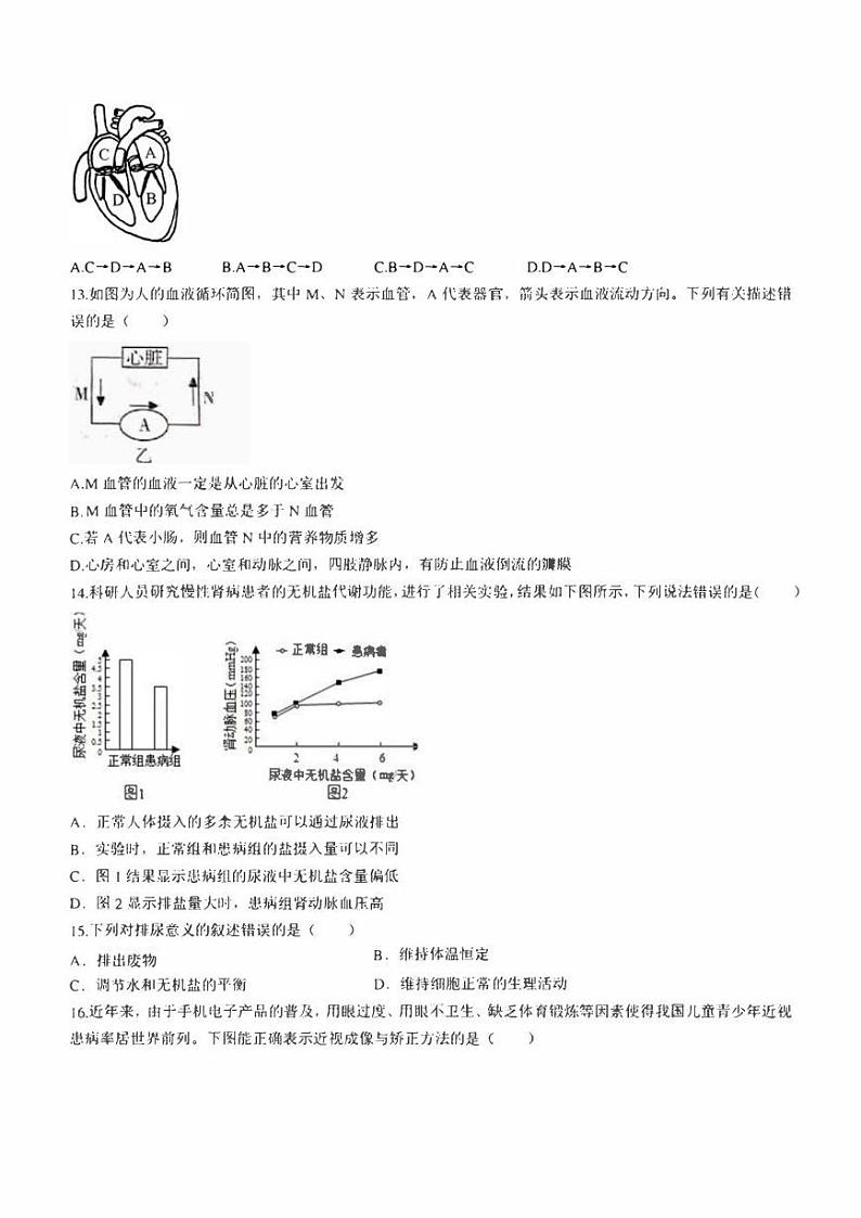 山东省临沂市罗庄区2022-2023学年七年级下学期期末生物试题（含答案）第3页