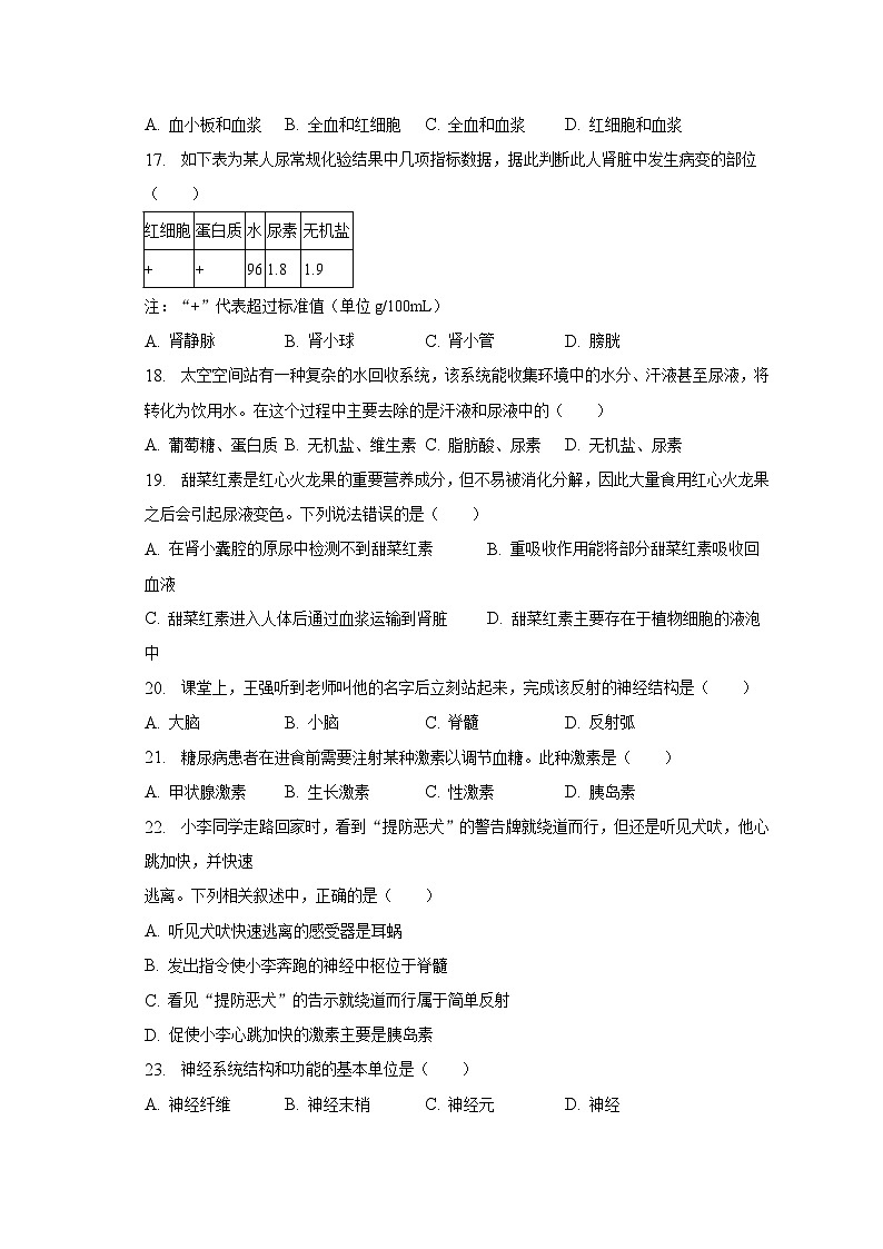 2022-2023学年湖南省长沙市雨花区七年级（下）期末生物试卷（含解析）第3页