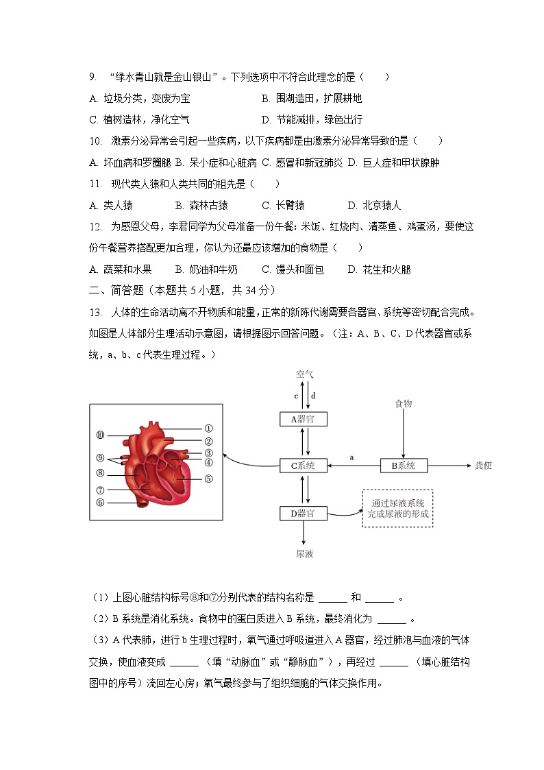 2022-2023学年辽宁省大连市庄河市七年级（下）期末生物试卷（含解析）02
