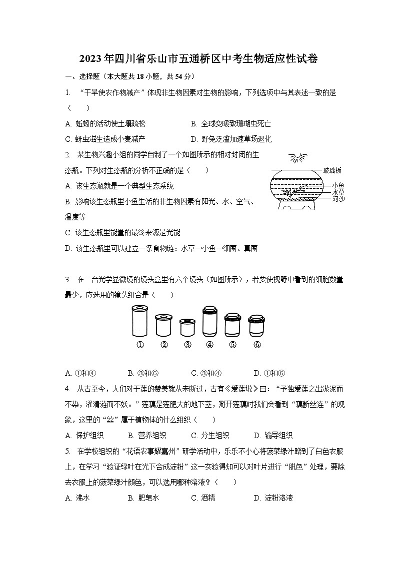 2023年四川省乐山市五通桥区中考生物适应性试卷（含解析）第1页