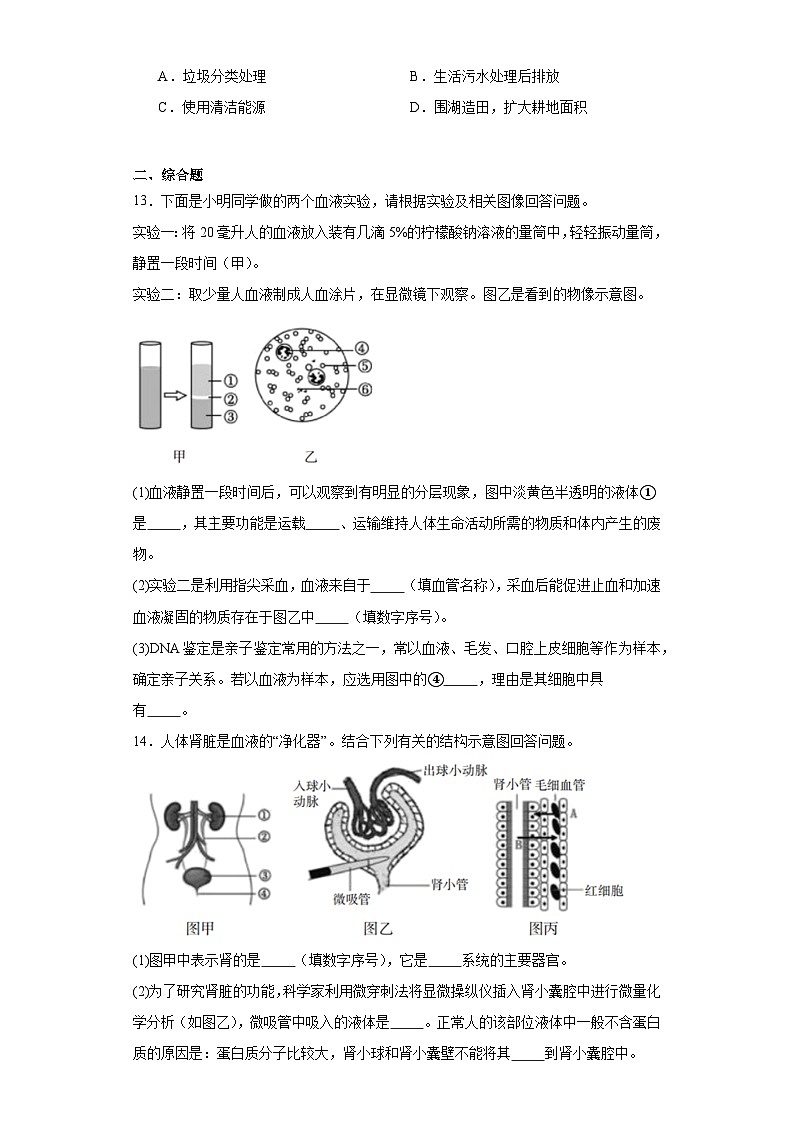 辽宁省沈阳市于洪区2022-2023学年七年级下学期期末生物试题（含答案）03