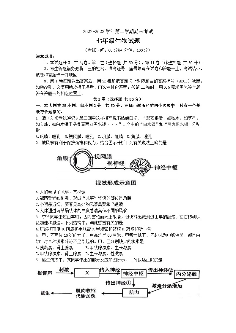 山东省东营市广饶县2022-2023学年七年级下学期期末质量检测生物试题（含答案）01