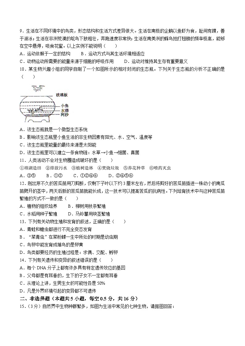 辽宁省沈阳市法库县2022-2023学年八年级上学期期末（线下）生物试题（含答案）02