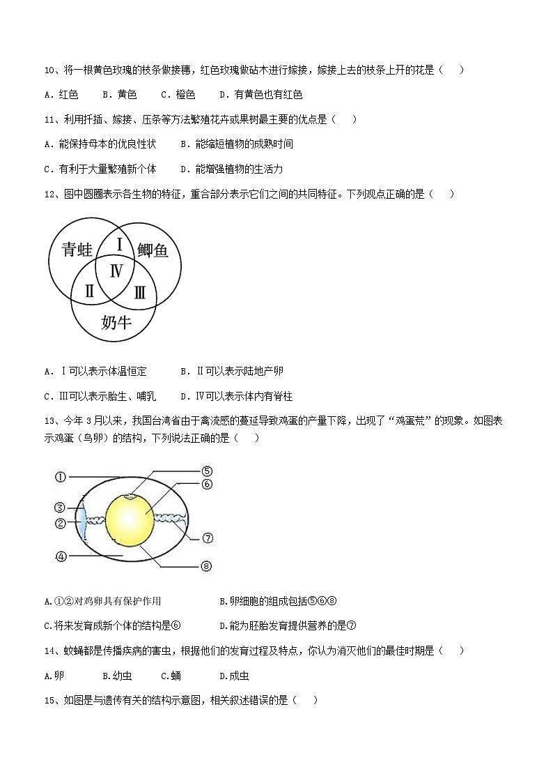 河北省保定市唐县2022-2023学年八年级下学期期末生物试题（含答案）03