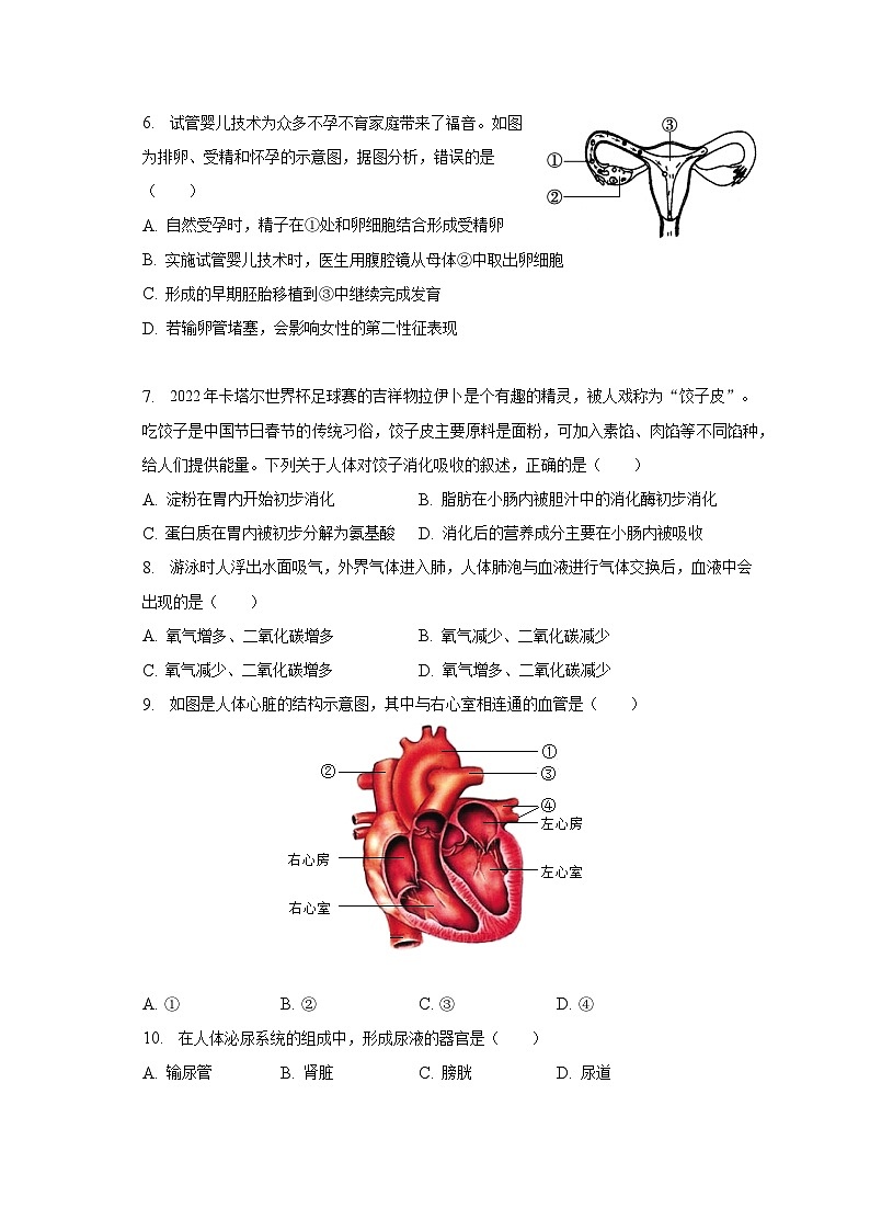 2023年河南省新乡市获嘉县中考生物三模试卷（含解析）第2页