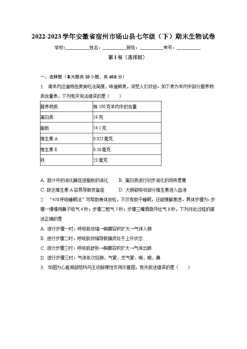 安徽省宿州市砀山县2022-2023学年七年级下学期期末生物试卷（含答案）01