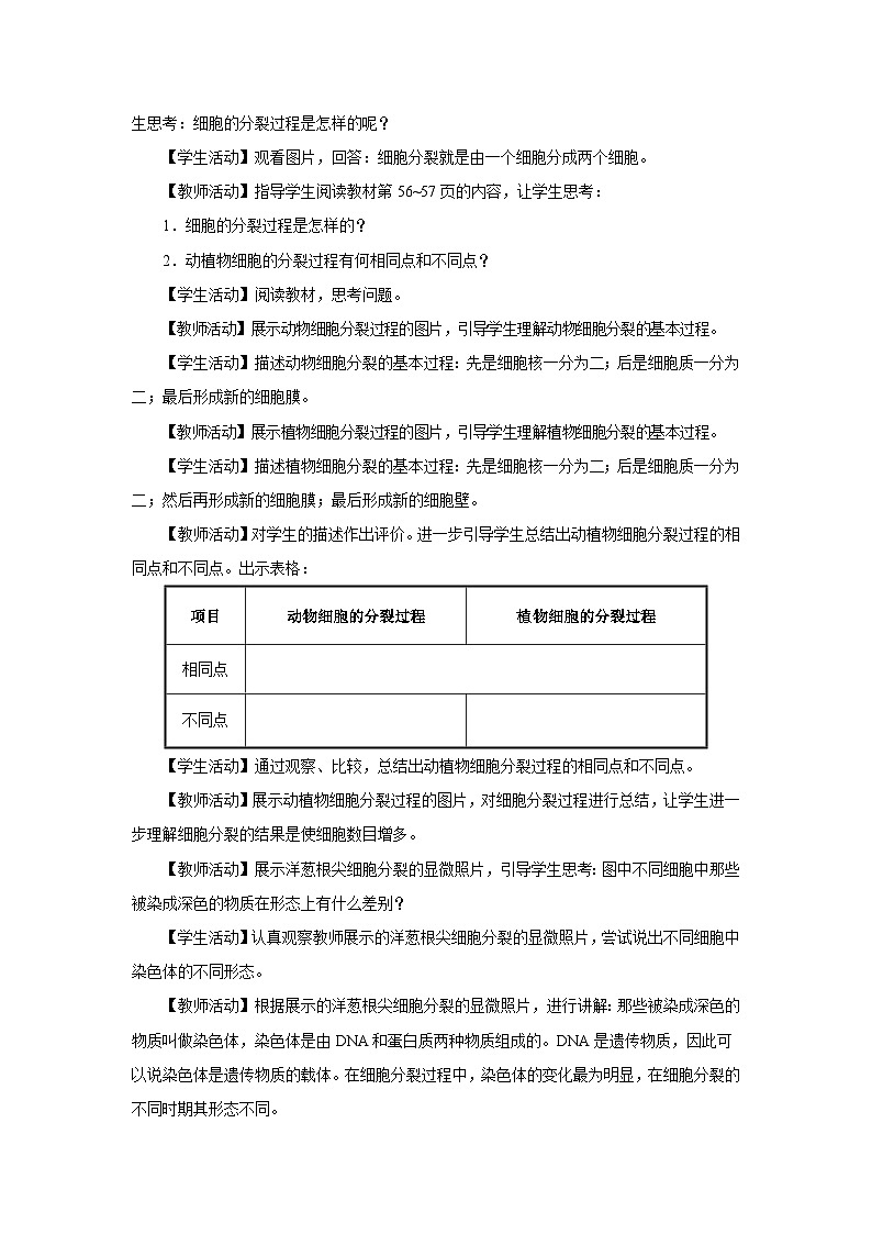 人教版七上生物   2.2.1 细胞通过分裂产生新细胞 课件+教案+练习+导学案02