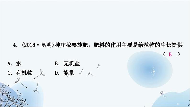 人教版中考生物复习主题三生物圈中的绿色植物第二节绿色植物的生活需要水和无机盐练习课件06