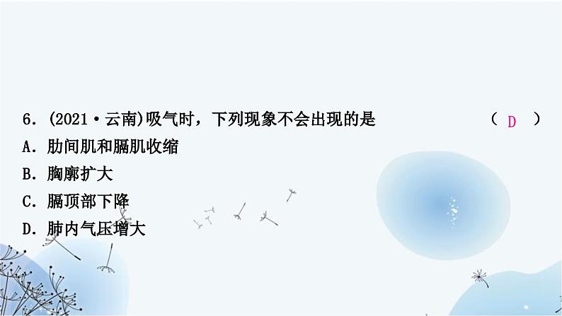 人教版中考生物复习主题四生物圈中的人第三节人体生命活动的能量供给练习课件08