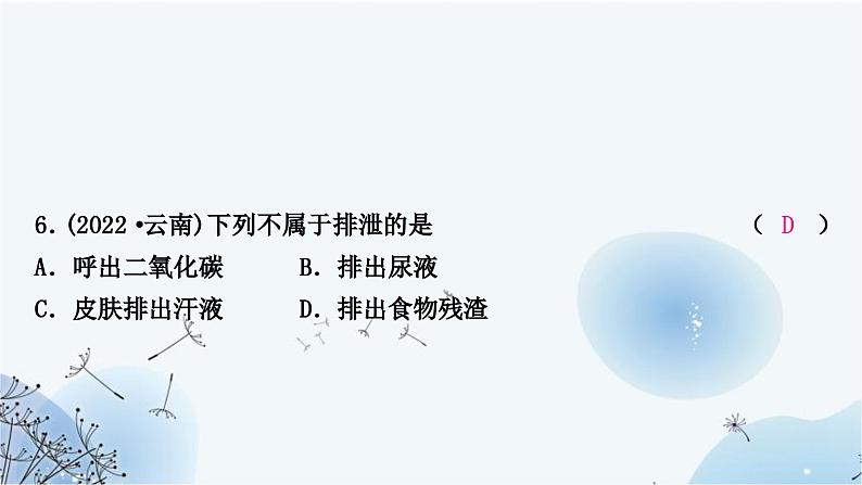 人教版中考生物复习主题四生物圈中的人第四节人体代谢废物的排出练习课件第8页