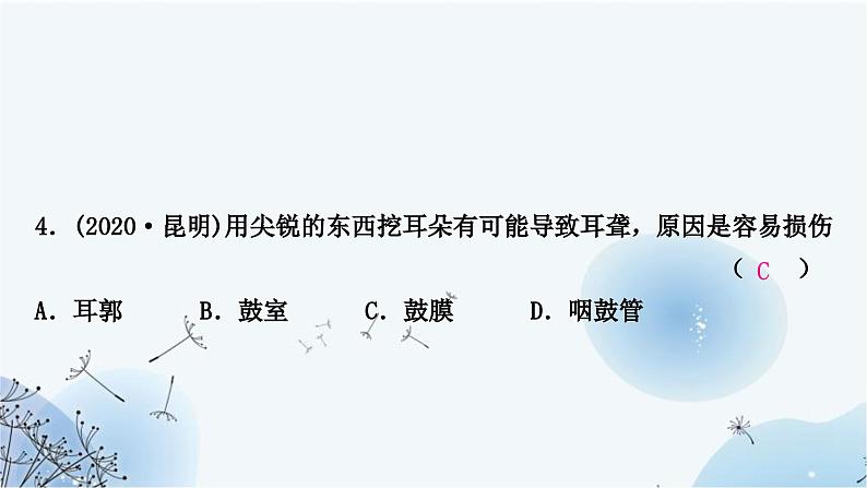 人教版中考生物复习主题四生物圈中的人第五节人体生命活动的调节练习课件第6页