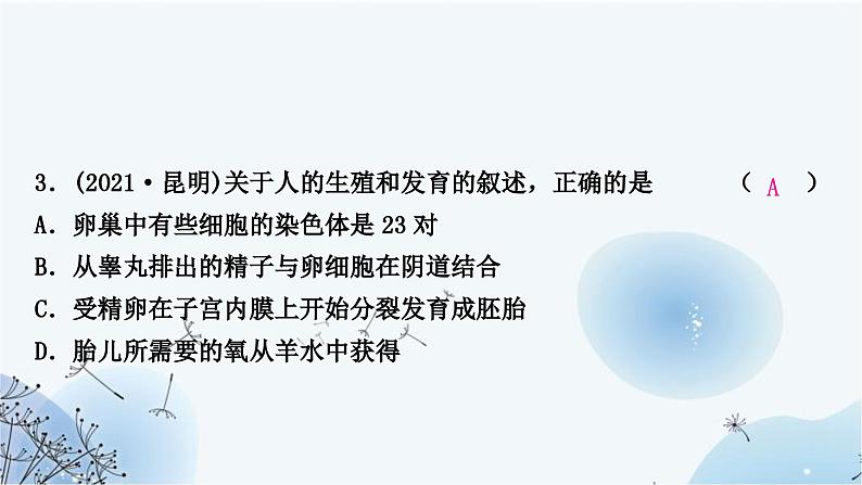 人教版中考生物复习主题六生物的生殖、发育与遗传第一节生物的生殖和发育练习课件第5页