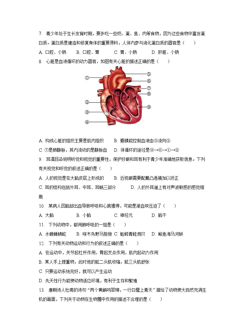 2023年河南省周口市扶沟县中考生物三模试卷（含解析）02