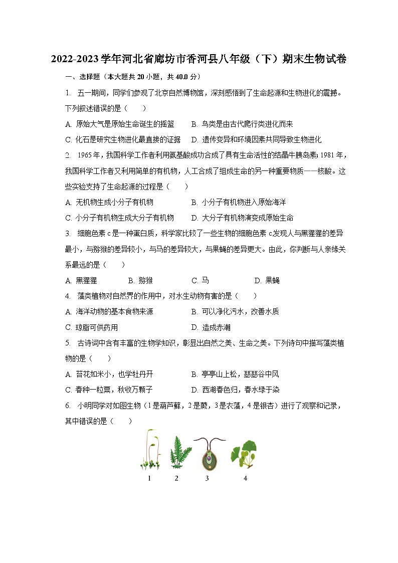 2022-2023学年河北省廊坊市香河县八年级（下）期末生物试卷（含解析）01