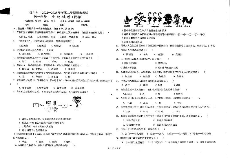 宁夏银川市第六中学2022-2023学年七年级下学期期末生物试卷01