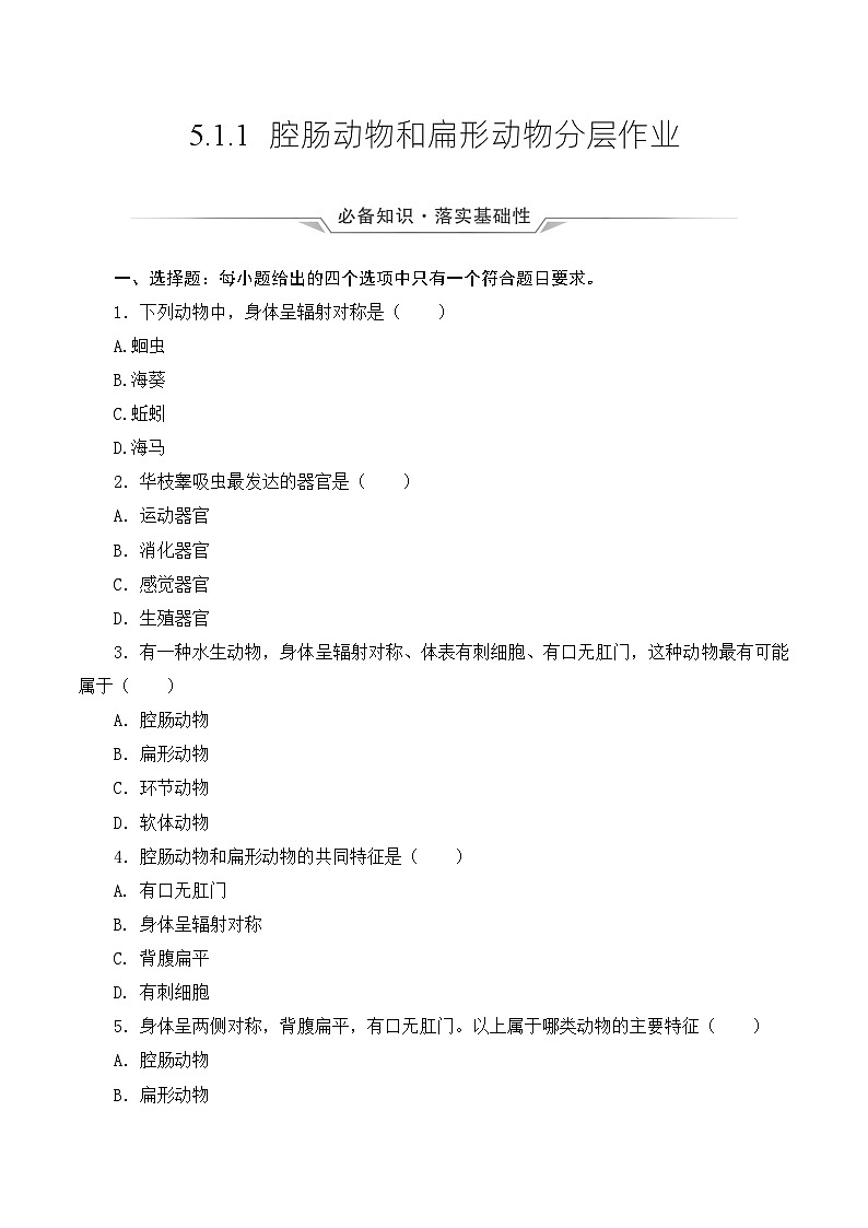 人教版八年级上册5.1.1《腔肠动物和扁形动物》课件+教案+导学案+分层作业01