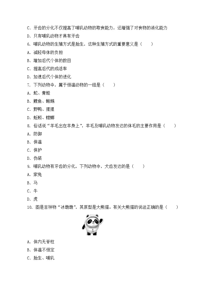 人教版八年级上册5.1.7《哺乳动物》课件+教案+导学案+分层作业02