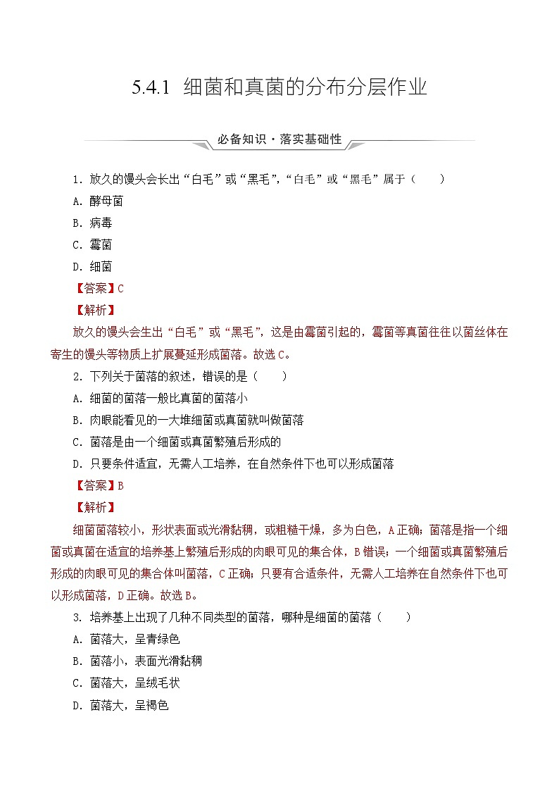 人教版八年级上册5.4.1《细菌和真菌的分布》课件+教案+导学案+分层作业01