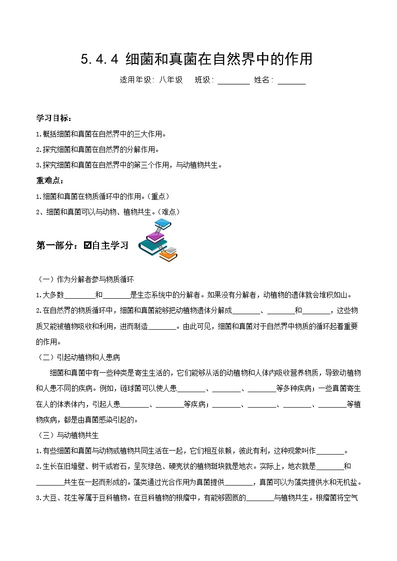 人教版八年级上册5.4.4《细菌和真菌在自然界中的作用》课件+教案+导学案+分层作业01