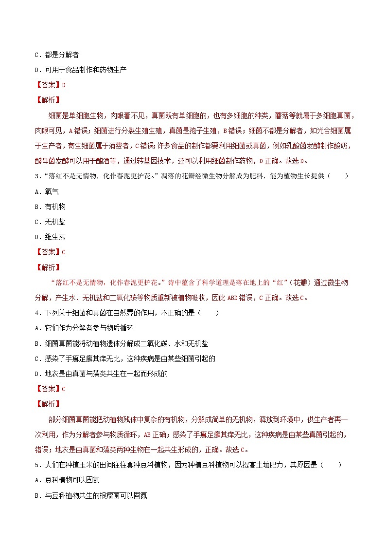 人教版八年级上册5.4.4《细菌和真菌在自然界中的作用》课件+教案+导学案+分层作业03