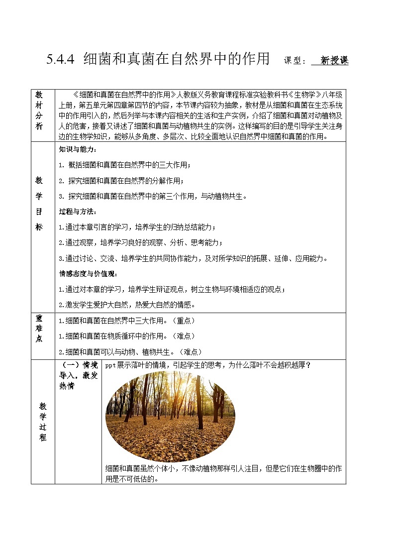 人教版八年级上册5.4.4《细菌和真菌在自然界中的作用》课件+教案+导学案+分层作业01