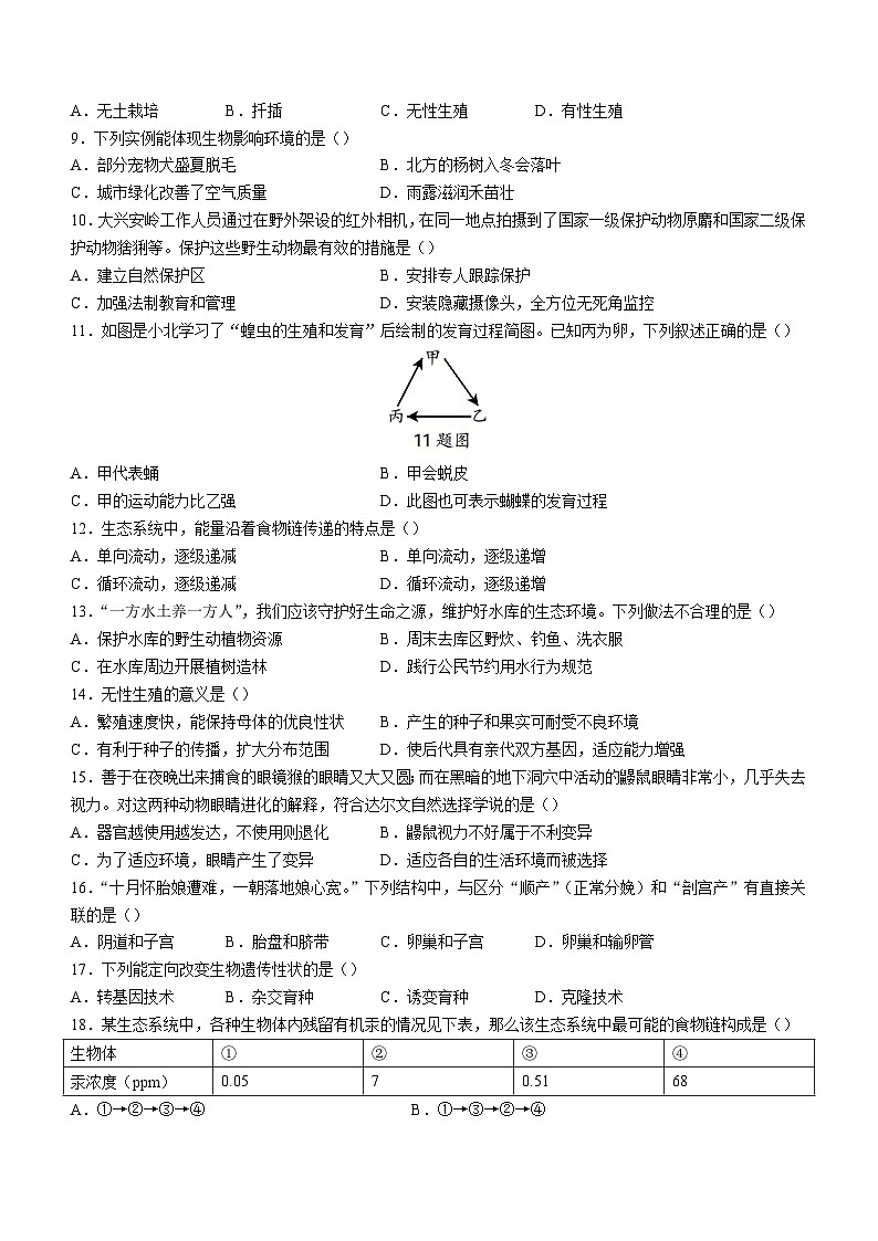 河北省保定市阜平县2022-2023学年八年级下学期期末生物试题（冀少版）02