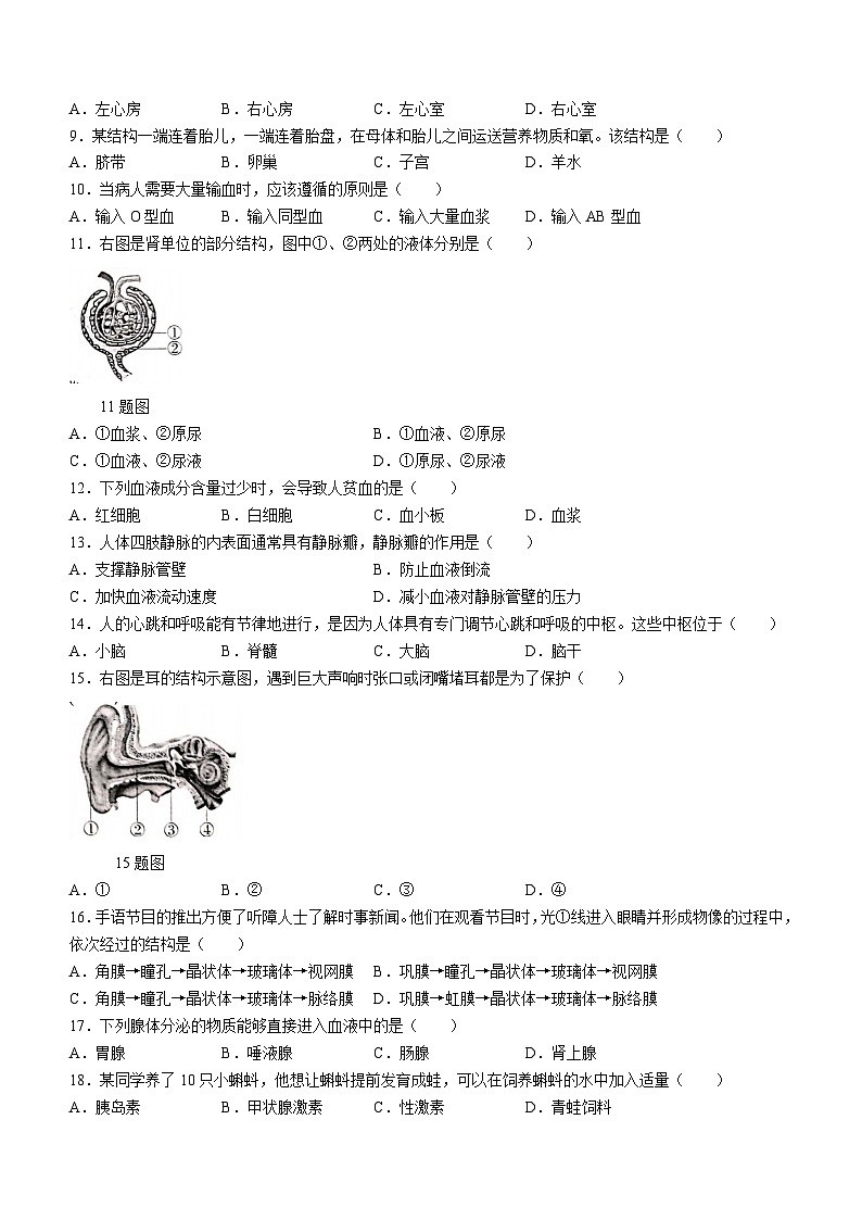 河北省沧州市孟村回族自治县2022-2023学年七年级下学期期末生物试题（含答案）02