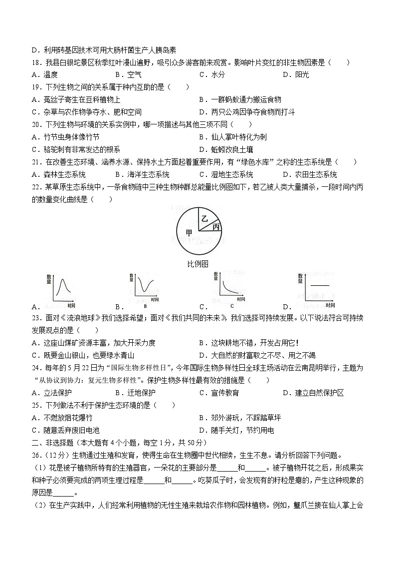 河北省保定市顺平县2022-2023学年八年级下学期期末生物试题（含答案）03